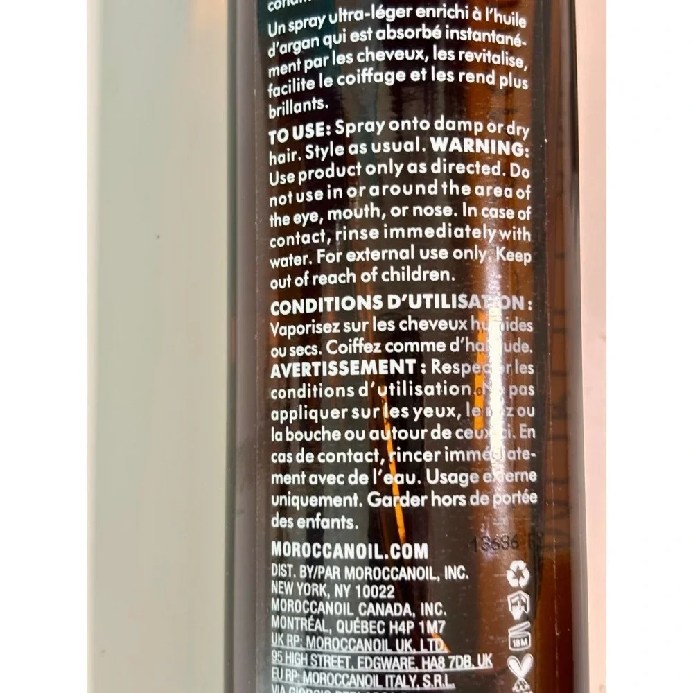 NEW Moroccan Oil Treatment Mist 3.4oz Ultra-Light Argan Oil Spray Frizz Control